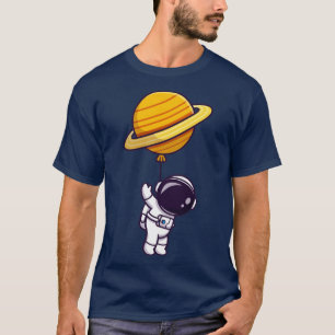 Cute Astronaut Floating With Planet Balloon In Spa T-Shirt