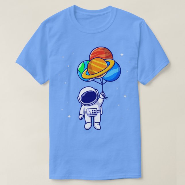 Cute Astronaut Floating With Planet balloons In Sp T-Shirt (Design Front)