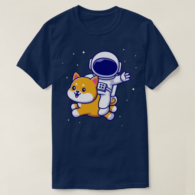 Cute Astronaut Flying With Shiba Inu Dog In Space  T-Shirt (Design Front)