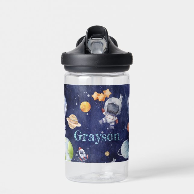Cute Astronaut Galaxy Planet Kids Water Bottle (Front)