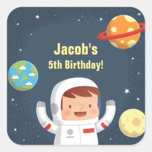 Cute Astronaut Galaxy Space Boys Birthday Stickers