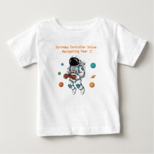 Cute Astronaut Gamer 1st Birthday Navigating Baby T-Shirt