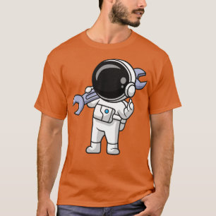 Cute Astronaut Holding Wrench Cartoon T-Shirt
