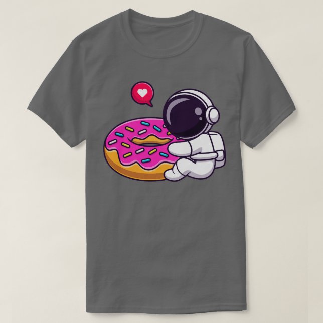 Cute Astronaut Hug Doughnut Cartoon T-Shirt (Design Front)