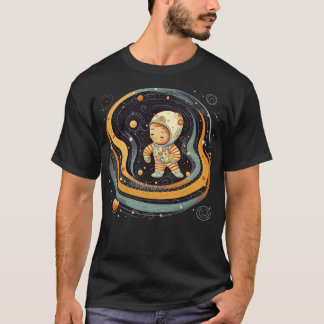 Cute Astronaut in Swirl of Fractal Patterns 2 T-Shirt