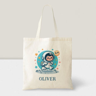 Cute Astronaut Kid on the Moon Tote Bag