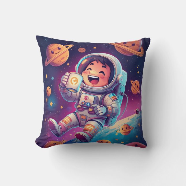 Cute Astronaut Kids Pillow – Space Adventure Dream (Front)