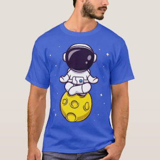 Cute Astronaut Meditation on Moon Cartoon T-Shirt