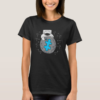 Cute Astronaut Moon Blue Puzzle Piece Autism Aware T-Shirt
