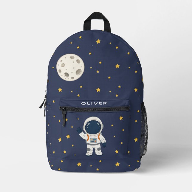 Cute Astronaut Moon Stars Space Kids Printed Backpack (Front)