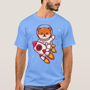 Cute Astronaut Otter Riding Rocket Cartoon T-Shirt