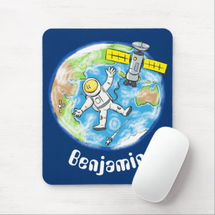 Cute astronaut outer space earth cartoon mouse mat