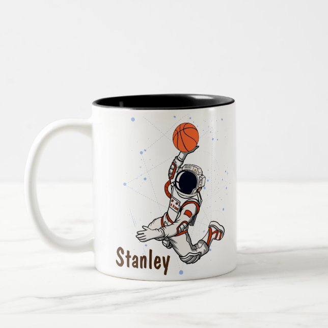 Cute Astronaut Outer Space Galaxy Basketball Two-Tone Coffee Mug (Left)
