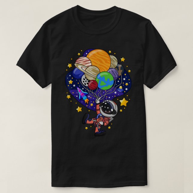 Cute Astronaut Planet Balloon Design T-Shirt (Design Front)
