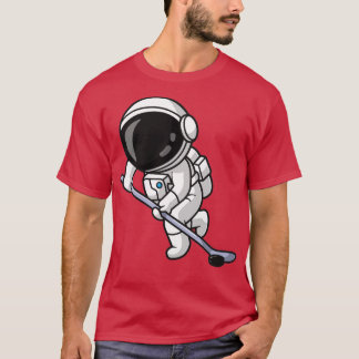 Cute Astronaut Playing Hockey Cartoon T-Shirt