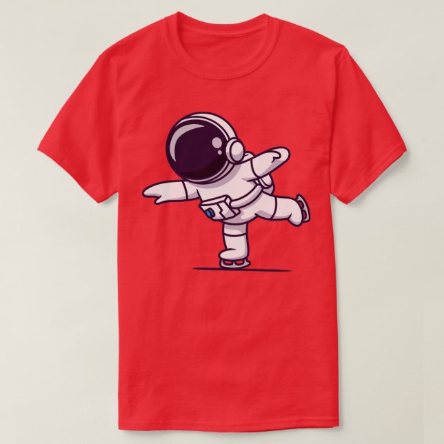 Cute Astronaut Playing Ice Skating T-Shirt (Design Front)