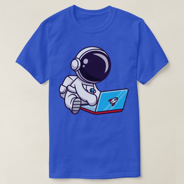 Cute Astronaut Playing Laptop T-Shirt (Design Front)