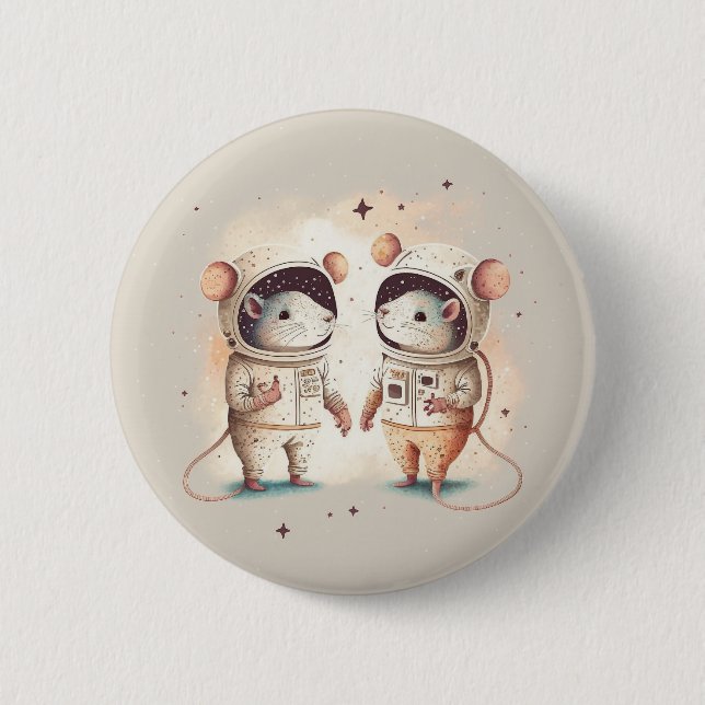 Cute Astronaut Rat Couple 6 Cm Round Badge (Front)