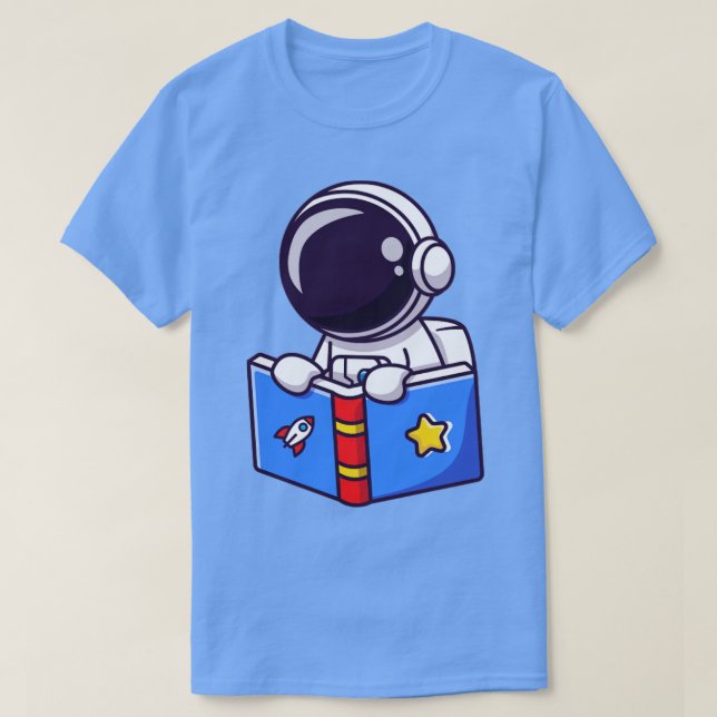 Cute Astronaut Reading Book T-Shirt (Design Front)