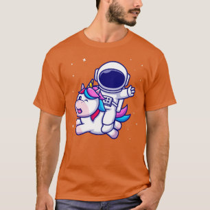 Cute Astronaut Riding Cute Unicorn Cartoon T-Shirt