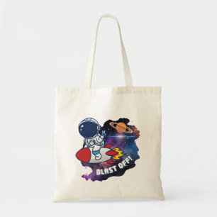 Cute Astronaut Riding Rocket Blast Off Space Tote Bag