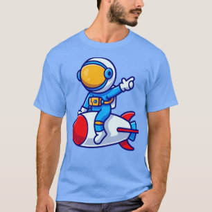 Cute Astronaut Riding Rocket Cartoon T-Shirt