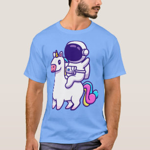 Cute Astronaut Riding Unicorn Horse Cartoon T-Shirt