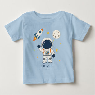 Cute Astronaut Rocket Moon Space Adventure Name Baby T-Shirt