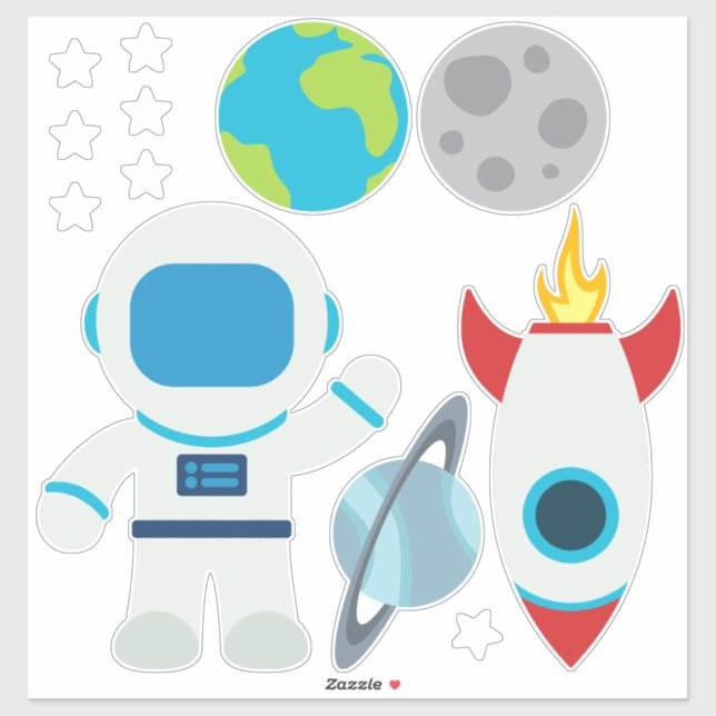 Cute Astronaut Rocket Ship Space Theme  Sticker (Sheet)