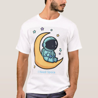Cute Astronaut Sitting on the Moon Kawaii Space T-Shirt