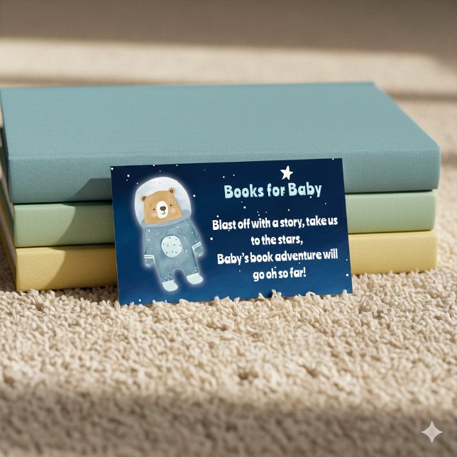 Cute astronaut Space Bear Books for Baby Request Enclosure Card (Books for baby, cute teddy bear enclosure card.)