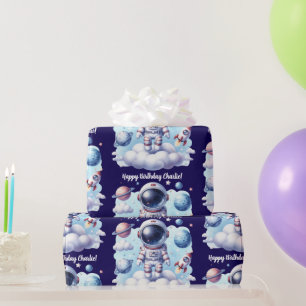 cute astronaut space Birthday Wrapping Paper