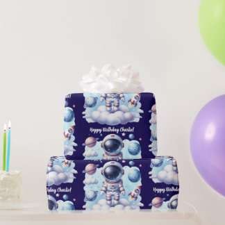 cute astronaut space Birthday Wrapping Paper