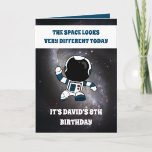 Cute Astronaut Space Galaxy Kids 8th Birthday Card