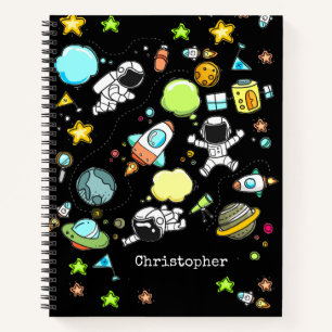 Cute Astronaut Space Rockets Pattern Name Notebook