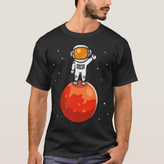 Cute Astronaut Standing On Planet Cartoon T-Shirt