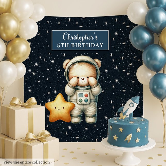 Cute Astronaut Teddy Bear Birthday Backdrop Boys Tapestry (Cute Astronaut Teddy Bear Birthday Backdrop Boys)
