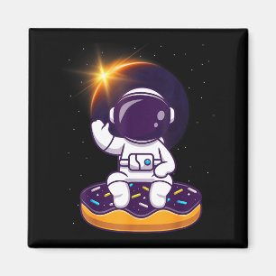 Cute Astronaut Total Solar Eclipse Donut Magnet