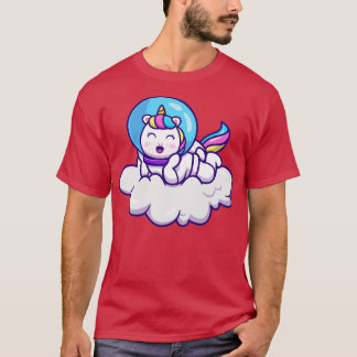 Cute Astronaut Unicorn Laying On Cloud Cartoon T-Shirt