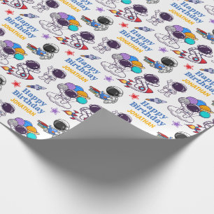 Cute Astronaut Universe Kids Birthday Wrapping Paper