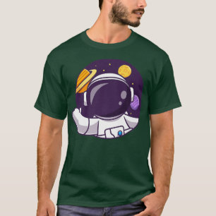 Cute Astronaut Waving Hand Space Hole Say Hellow P T-Shirt