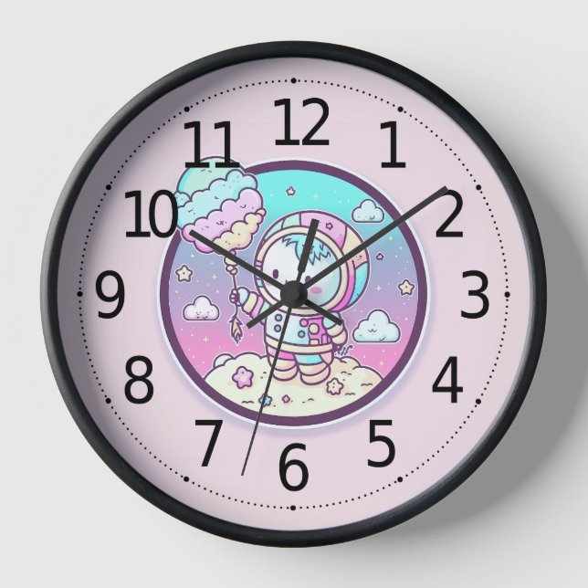 Cute Astronaut with Ice Cream Baloon on the Moon | Clock (Front)