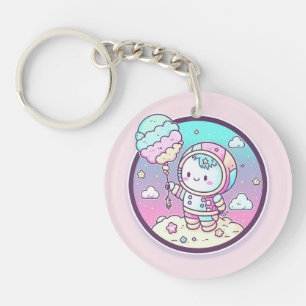 Cute Astronaut with Ice Cream Baloon on the Moon   Key Ring