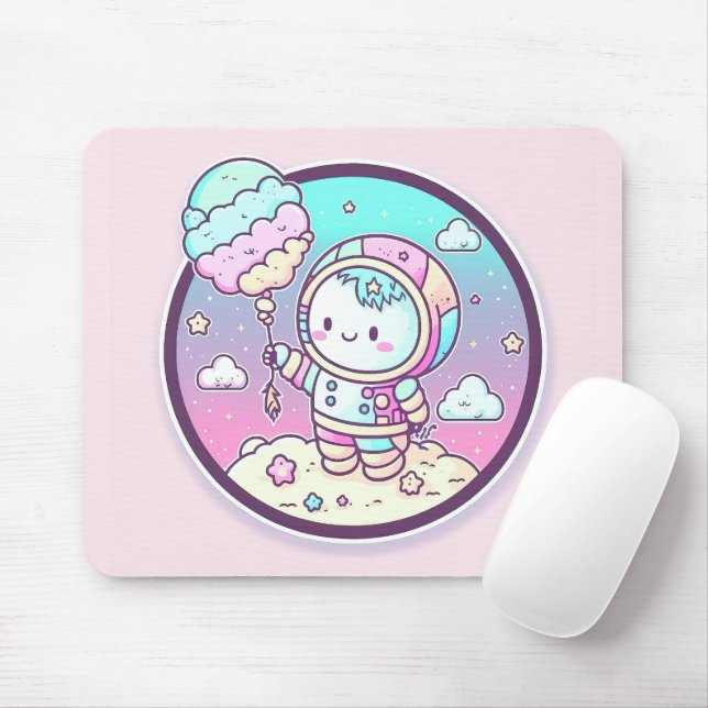 Cute Astronaut with Ice Cream Baloon on the Moon | Mouse Mat (With Mouse)