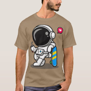 Cute Astronaut With Skateboard And Soda Cartoon T-Shirt