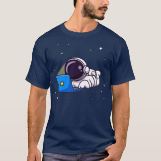 Cute Astronaut Working On Laptop Cartoon2 T-Shirt