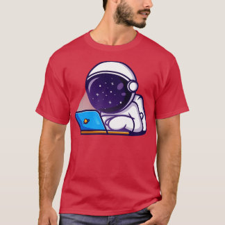 Cute Astronaut Working On Laptop Cartoon T-Shirt