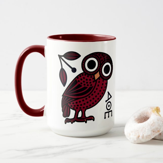 Cute Athenian Owl Coin Ancient Greek Mug (With Donut)