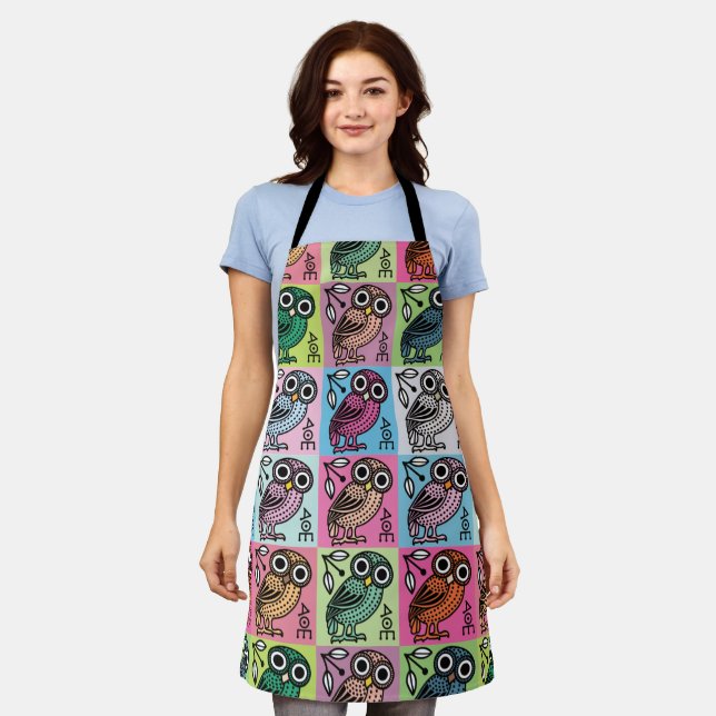 Cute Athenian Owl Pop Art Apron (Worn)