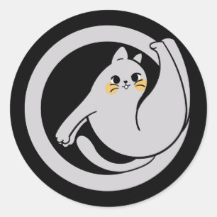 cute athletic cat energetic grey cat happy cat classic round sticker